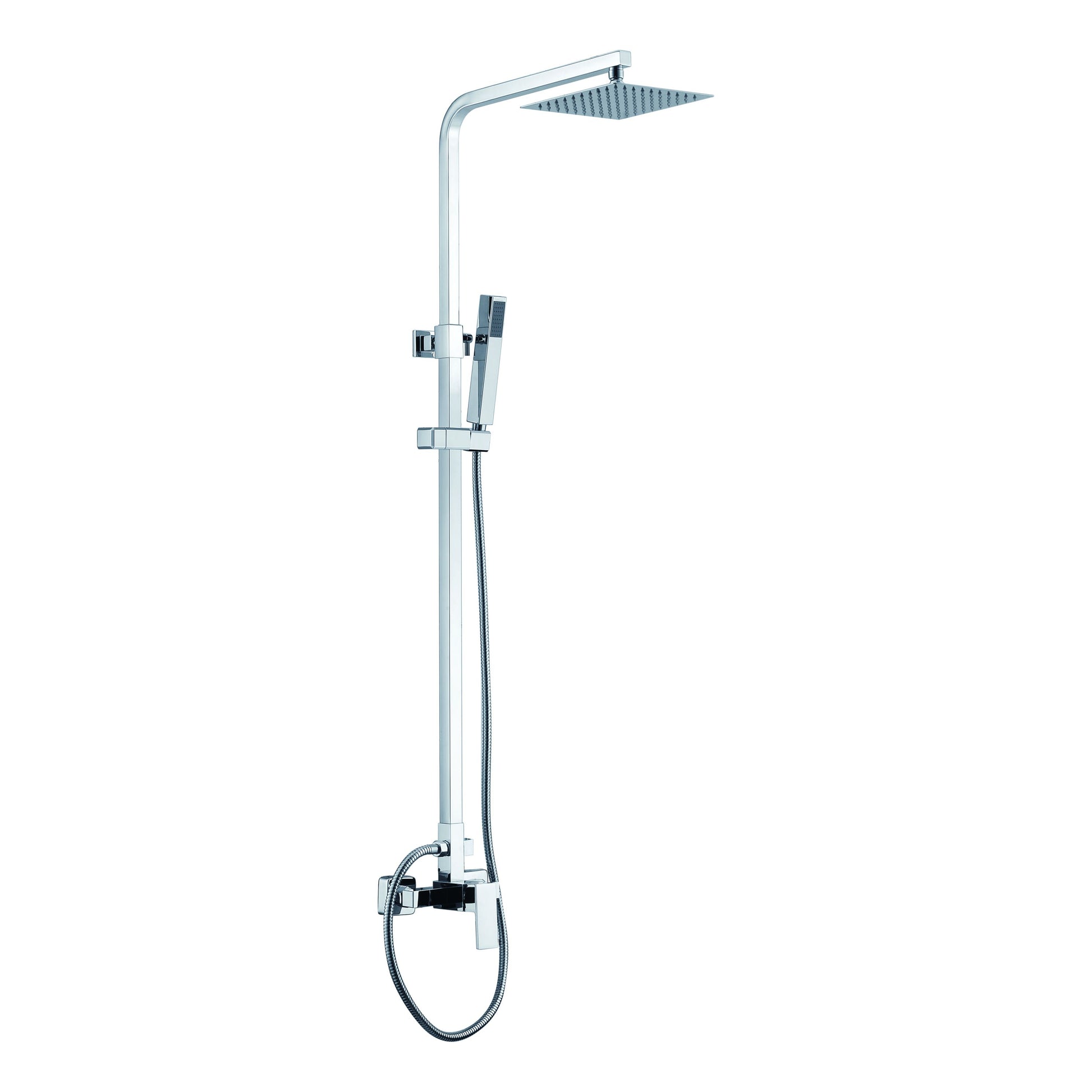 IMEX Set doccia miscelatore cromato in acciaio e ottone con asta estensibile 92-136 cm, soffione quadrato 20x20 cm extrapiatto anticalcare, cartuccia ceramica Ø35 mm, flessibile 1,5 m, modello Imex-BD