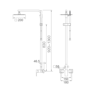 IMEX Set doccia miscelatore cromato in acciaio e ottone con asta estensibile 92-136 cm, soffione quadrato 20x20 cm extrapiatto anticalcare, cartuccia ceramica Ø35 mm, flessibile 1,5 m, modello Imex-BD