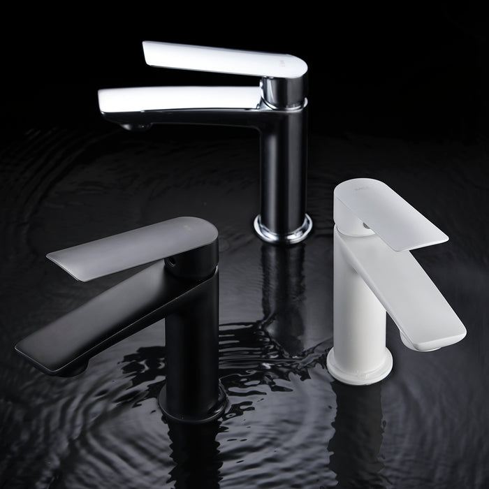 IMEX Miscelatore monocomando per lavabo in ottone e zama finitura bianco opaco con cartuccia ceramica Ø25mm e tubi flessibili inclusi serie Luxor Imex-BDX023-1BL