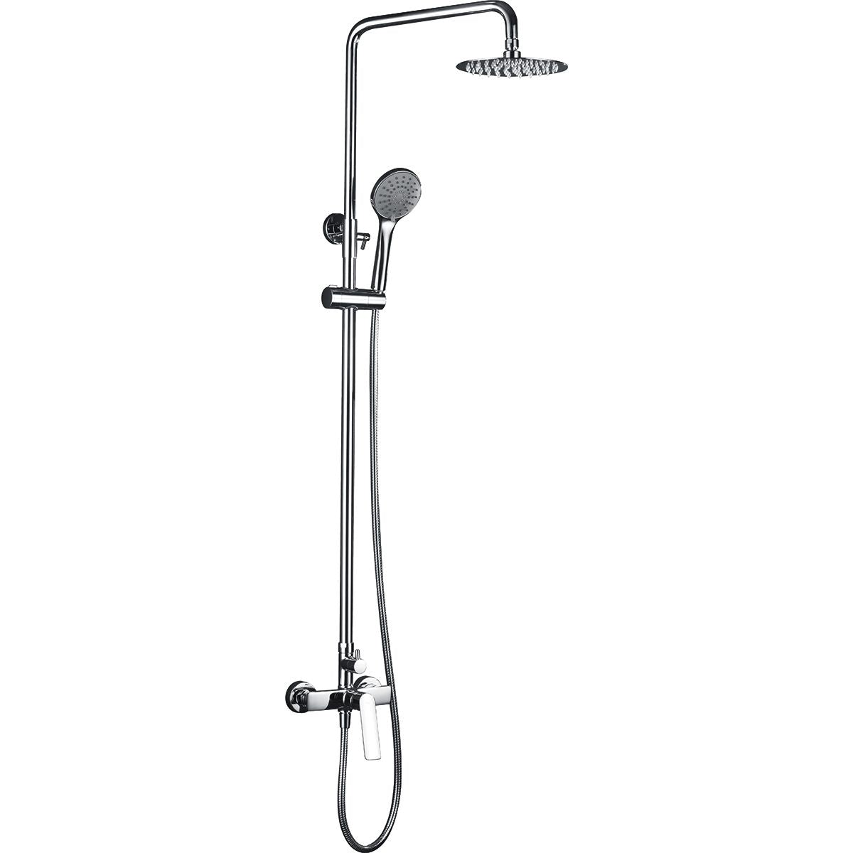 IMEX Colonna doccia miscelatore cromata in acciaio e ottone con asta estensibile inox 95-133 cm, soffione extrapiatto Ø20 cm anticalcare, cartuccia ceramica 25 mm, maniglia a 3 posizioni, flessibile 1