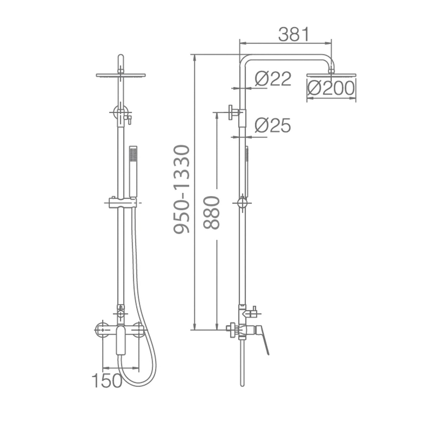 IMEX Colonna doccia miscelatore cromata in acciaio e ottone con asta estensibile inox 95-133 cm, soffione extrapiatto Ø20 cm anticalcare, cartuccia ceramica 25 mm, maniglia a 3 posizioni, flessibile 1