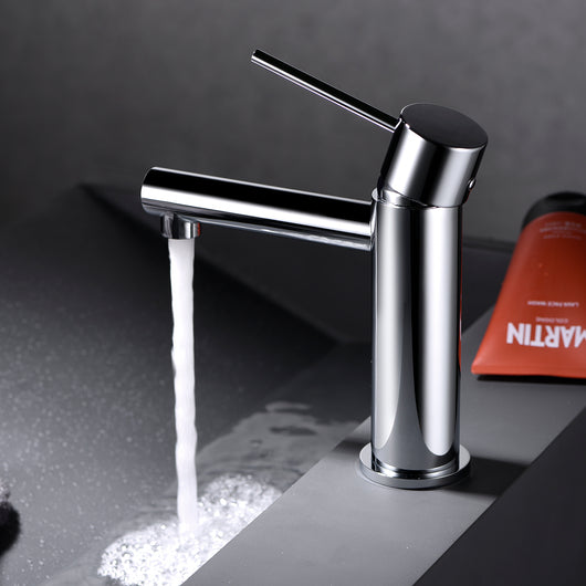 IMEX Miscelatore lavabo monocomando in ottone e zama cromato con cartuccia ceramica Ø26mm e tubi flessibili 3/8 inclusi Serie Milos Stick Imex-BDYS045-1