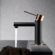 IMEX Miscelatore monocomando lavabo Milos in ottone nero opaco e zama oro rosa con cartuccia ceramica Ø26mm e tubi flessibili 3/8 Imex-BDYS045-1NOR