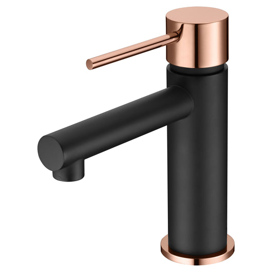 IMEX Miscelatore monocomando lavabo Milos in ottone nero opaco e zama oro rosa con cartuccia ceramica Ø26mm e tubi flessibili 3/8 Imex-BDYS045-1NOR
