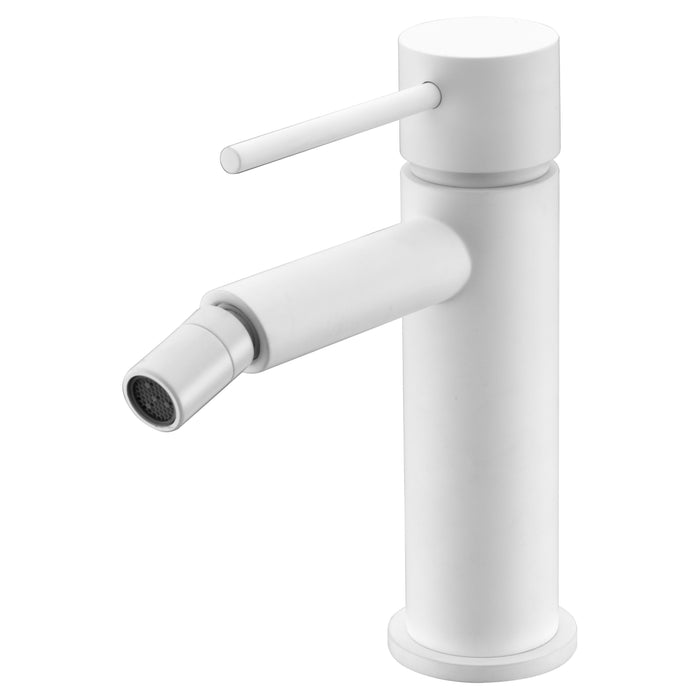 IMEX Miscelatore monocomando bidet in ottone e zama bianco opaco con cartuccia ceramica Ø25mm e tubi flessibili 3/8 serie Milos Stick modello Imex-BDYS045-2BL