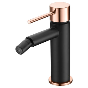 IMEX Miscelatore bidet monocomando in ottone e zama nero oro rosa con cartuccia ceramica Ø26mm e tubi flessibili 3/8 serie Milos modello Imex-BDYS045-2NOR