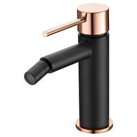 IMEX Miscelatore bidet monocomando in ottone e zama nero oro rosa con cartuccia ceramica Ø26mm e tubi flessibili 3/8 serie Milos modello Imex-BDYS045-2NOR
