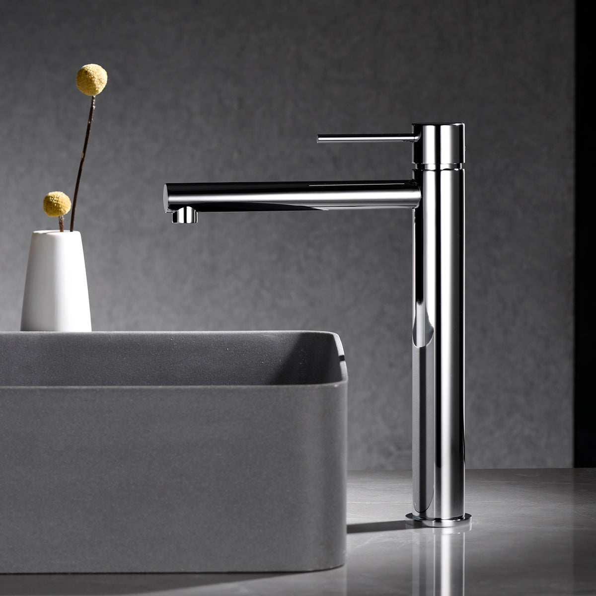 IMEX Miscelatore lavabo alto monocomando cromato in ottone e zama con cartuccia ceramica Ø25mm e tubi flessibili 3/8 inclusi serie MILOS modello Stick Imex-BDYS045-3