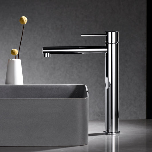 IMEX Miscelatore lavabo alto monocomando cromato in ottone e zama con cartuccia ceramica Ø25mm e tubi flessibili 3/8 inclusi serie MILOS modello Stick Imex-BDYS045-3