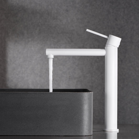 IMEX Miscelatore lavabo alto bianco opaco in ottone e zama, cartuccia ceramica Ø25 mm, tubi flessibili 3/8 inclusi, monocomando serie MILOS Modello Imex-BDYS045-3BL