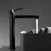 IMEX Miscelatore lavabo alto monocomando nero opaco corpo ottone e zama cartuccia ceramica 25 mm flessibili 3/8 inclusi modello Milos Stick Imex-BDYS045-3NG