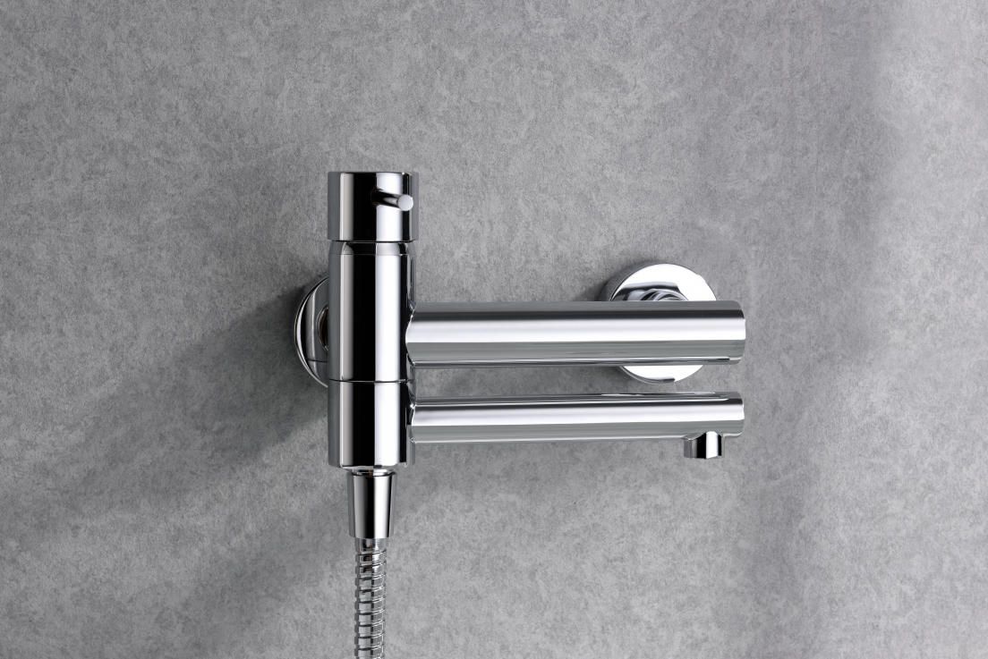 IMEX Miscelatore vasca-doccia cromato in ottone e zama, tubo flessibile metallo 1,8 m, supporto ABS, maniglia doccia rotonda, cartuccia ceramica Ø35 mm - Modello Milos Stick (Imex-BDYS045-4)