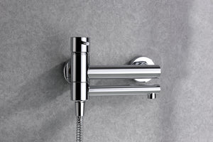 IMEX Miscelatore vasca-doccia cromato in ottone e zama, tubo flessibile metallo 1,8 m, supporto ABS, maniglia doccia rotonda, cartuccia ceramica Ø35 mm - Modello Milos Stick (Imex-BDYS045-4)