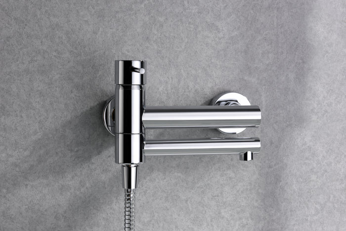 IMEX Miscelatore vasca-doccia cromato in ottone e zama, tubo flessibile metallo 1,8 m, supporto ABS, maniglia doccia rotonda, cartuccia ceramica Ø35 mm - Modello Milos Stick (Imex-BDYS045-4)