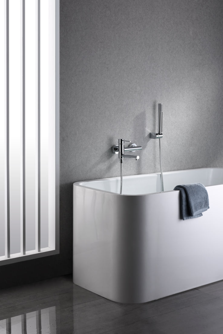 IMEX Miscelatore vasca-doccia cromato in ottone e zama, tubo flessibile metallo 1,8 m, supporto ABS, maniglia doccia rotonda, cartuccia ceramica Ø35 mm - Modello Milos Stick (Imex-BDYS045-4)