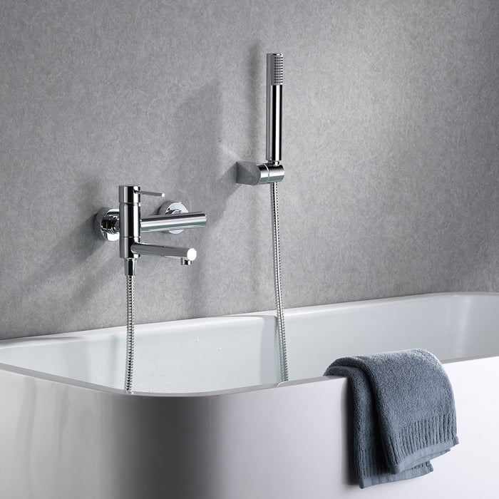 IMEX Miscelatore vasca-doccia cromato in ottone e zama, tubo flessibile metallo 1,8 m, supporto ABS, maniglia doccia rotonda, cartuccia ceramica Ø35 mm - Modello Milos Stick (Imex-BDYS045-4)