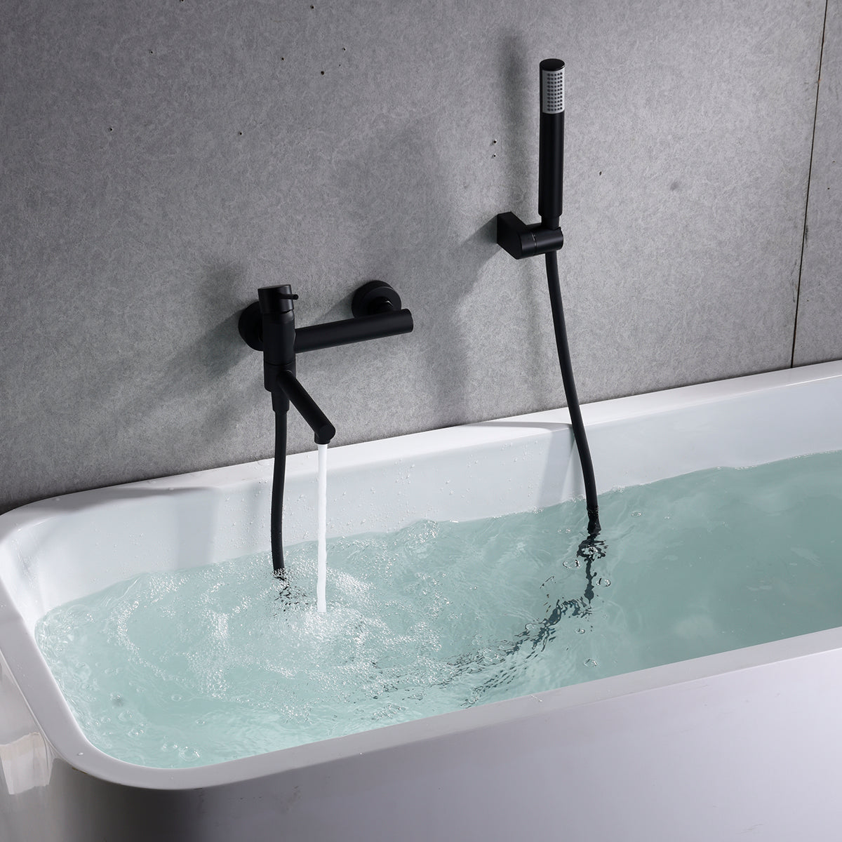 IMEX Miscelatore vasca-doccia in ottone nero opaco con tubo flessibile metallico 1,8 m, supporto ABS, maniglia rotonda, cartuccia ceramica Ø35 mm Serie Milos Stick Imex-BDYS045-4NG