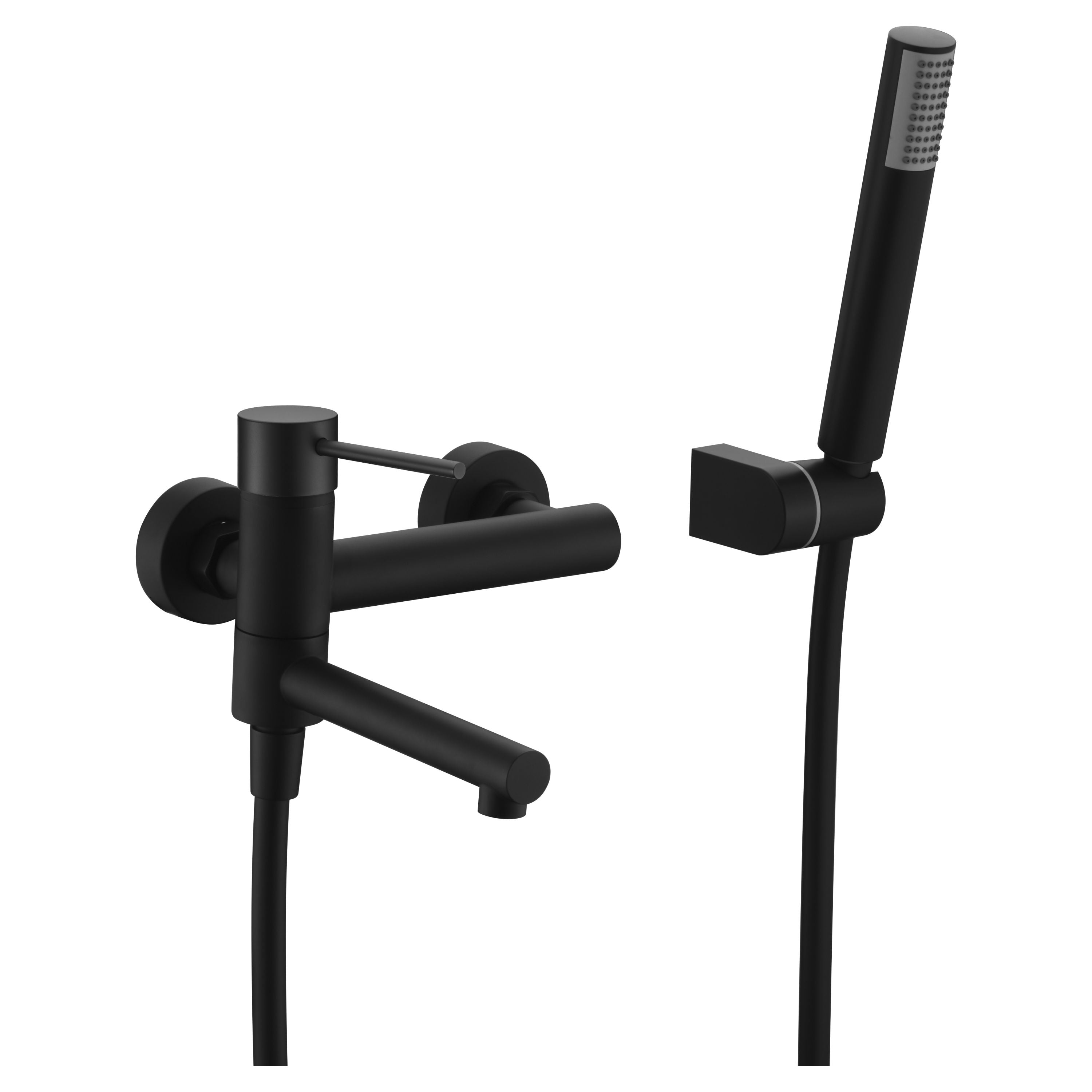 IMEX Miscelatore vasca-doccia in ottone nero opaco con tubo flessibile metallico 1,8 m, supporto ABS, maniglia rotonda, cartuccia ceramica Ø35 mm Serie Milos Stick Imex-BDYS045-4NG