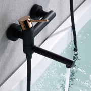 IMEX Miscelatore vasca-doccia nero oro rosa in ottone e zama con tubo flessibile metallo 1,8 m, supporto ABS, maniglia rotonda, cartuccia ceramica Ø35 mm modello Imex-BDYS045-4NOR Milos Stick ner