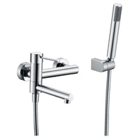 IMEX Miscelatore vasca-doccia cromato in ottone e zama, tubo flessibile metallo 1,8 m, supporto ABS, maniglia doccia rotonda, cartuccia ceramica Ø35 mm - Modello Milos Stick (Imex-BDYS045-4)