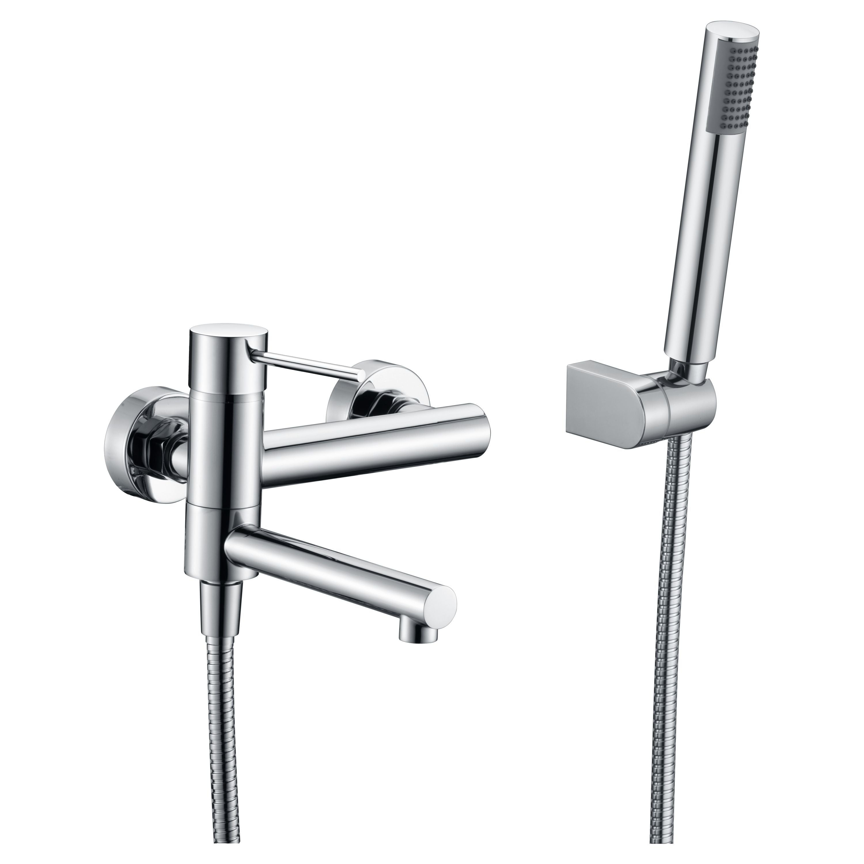 IMEX Miscelatore vasca-doccia cromato in ottone e zama, tubo flessibile metallo 1,8 m, supporto ABS, maniglia doccia rotonda, cartuccia ceramica Ø35 mm - Modello Milos Stick (Imex-BDYS045-4)