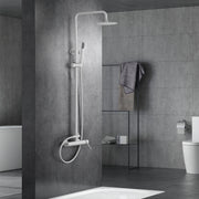IMEX Set doccia monocomando Milos Stick bianco opaco acciaio inox e ottone, asta estensibile 95-132,5 cm, soffione extrapiatto Ø20 cm anticalcare, cartuccia ceramica Ø35 mm, tubo flessibile PVC Imex-B