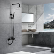IMEX Set doccia monocomando nero opaco in acciaio e ottone con asta estensibile 95-132,5 cm, soffione extra piatto Ø20 cm anticalcare, cartuccia ceramica Ø35 mm, flessibile 1,5 m e maniglia Imex-BDYS0