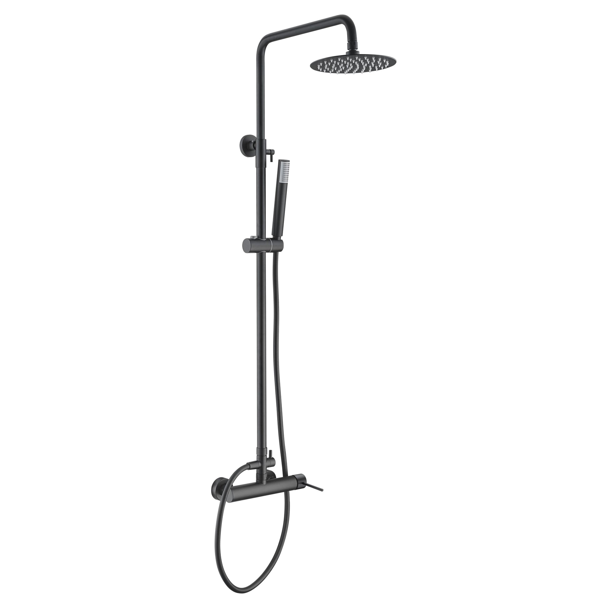 IMEX Set doccia monocomando nero opaco in acciaio e ottone con asta estensibile 95-132,5 cm, soffione extra piatto Ø20 cm anticalcare, cartuccia ceramica Ø35 mm, flessibile 1,5 m e maniglia Imex-BDYS0