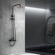 IMEX Colonna doccia miscelatore monocomando nero/oro rosa in ottone nero opaco e acciaio inox S304 con soffione tondo Ø20 cm anticalcare, asta estensibile 95-132,5 cm, doccetta monoposizione, cartucci