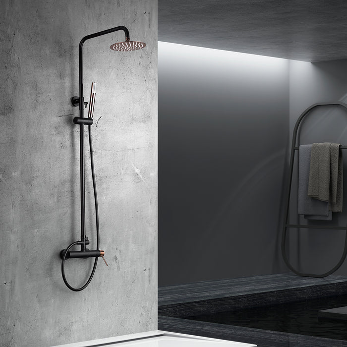 IMEX Colonna doccia miscelatore monocomando nero/oro rosa in ottone nero opaco e acciaio inox S304 con soffione tondo Ø20 cm anticalcare, asta estensibile 95-132,5 cm, doccetta monoposizione, cartucci