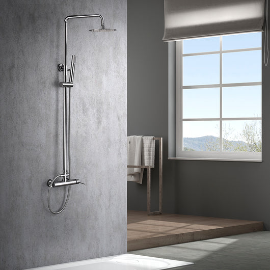 IMEX Colonna doccia miscelatore monocomando cromata in acciaio inox e ottone con asta estensibile 95-132,5 cm, soffione extra piatto Ø20 cm anticalcare, cartuccia ceramica Ø35 mm, flessibile 1,5 m Ime