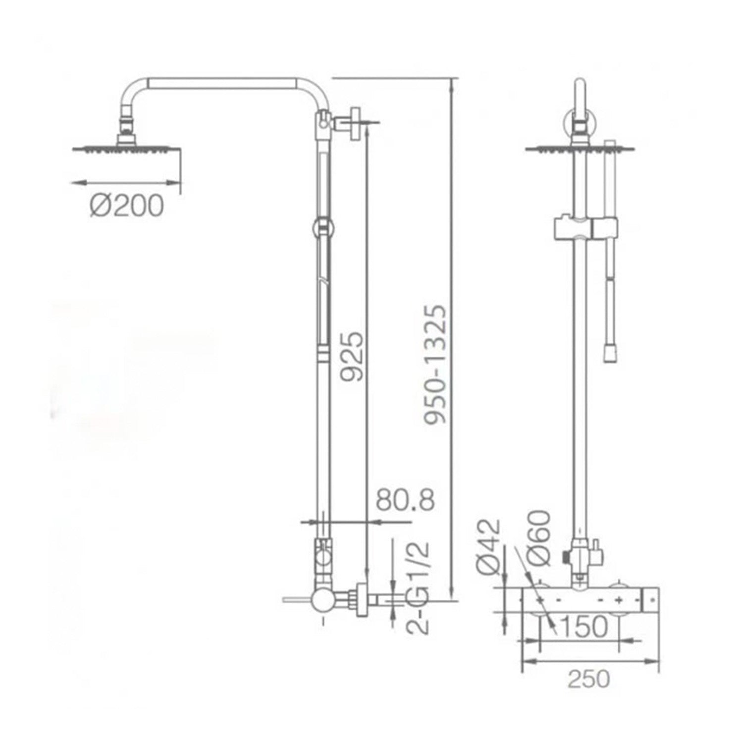IMEX Colonna doccia miscelatore monocomando cromata in acciaio inox e ottone con asta estensibile 95-132,5 cm, soffione extra piatto Ø20 cm anticalcare, cartuccia ceramica Ø35 mm, flessibile 1,5 m Ime