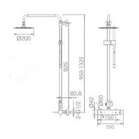 IMEX Colonna doccia miscelatore monocomando cromata in acciaio inox e ottone con asta estensibile 95-132,5 cm, soffione extra piatto Ø20 cm anticalcare, cartuccia ceramica Ø35 mm, flessibile 1,5 m Ime