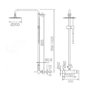IMEX Colonna doccia miscelatore monocomando cromata in acciaio inox e ottone con asta estensibile 95-132,5 cm, soffione extra piatto Ø20 cm anticalcare, cartuccia ceramica Ø35 mm, flessibile 1,5 m Ime