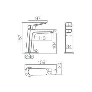 IMEX Miscelatore lavabo monocomando corpo in ottone e zama nero opaco, cartuccia ceramica Ø25mm, aeratore ultrasottile, tubi flessibili 3/8 inclusi, serie BELGICA - modello Imex-BDZ044-1NG
