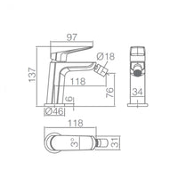 IMEX Miscelatore bidet monocomando cromato corpo in ottone e zama cartuccia ceramica Ø25 mm tubi flessibili 3/8 inclusi serie BELGICA Imex-BDZ044-2