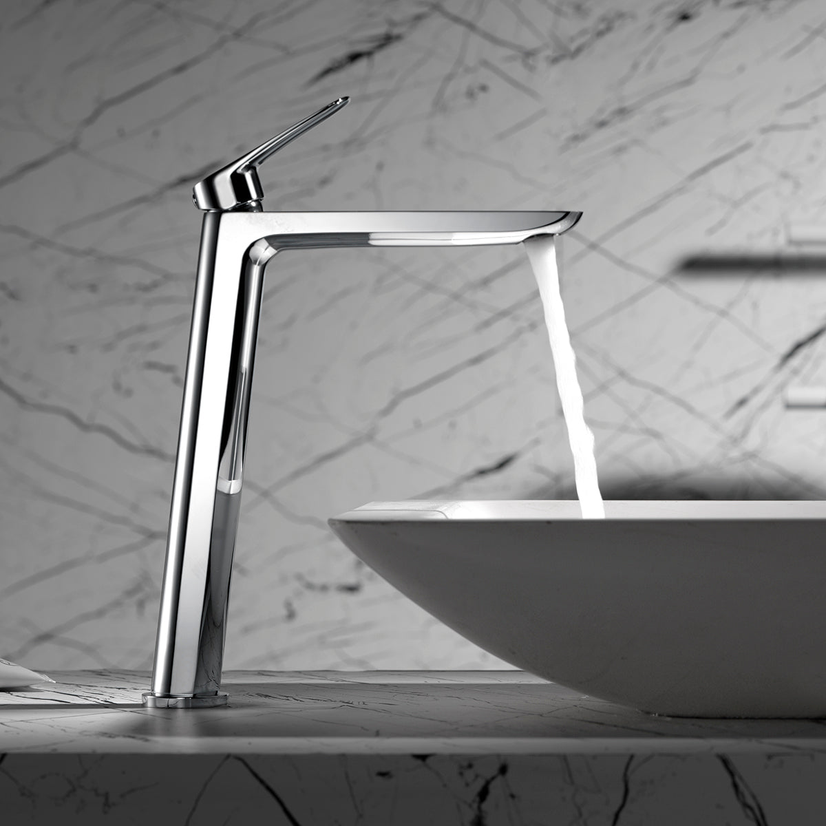 IMEX Miscelatore monocomando lavabo alto cromato corpo ottone e zama cartuccia ceramica 25mm tubi flessibili 3/8 aeratore ultrasottile modello Imex-BDZ044-3 serie BELGICA