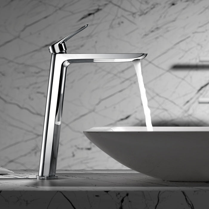 IMEX Miscelatore monocomando lavabo alto cromato corpo ottone e zama cartuccia ceramica 25mm tubi flessibili 3/8 aeratore ultrasottile modello Imex-BDZ044-3 serie BELGICA