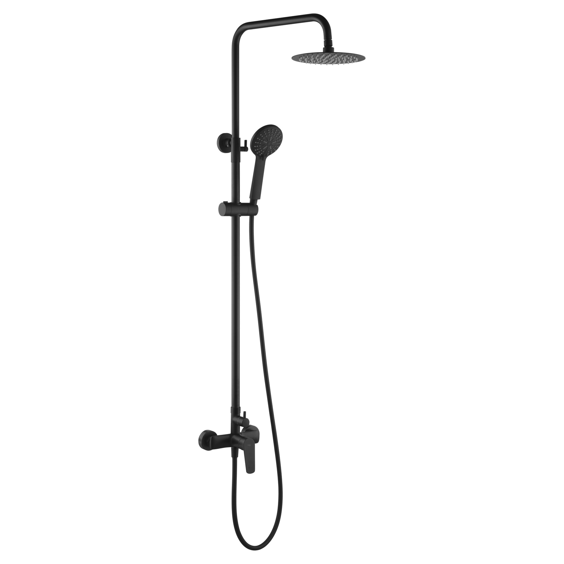 IMEX Set doccia monocomando Belgica nero opaco in acciaio e ottone, asta estensibile 95-132 cm, soffione extrapiatto Ø20 cm anticalcare, cartuccia ceramica Ø35 mm, tubo flessibile 1,5 m, modello Imex-