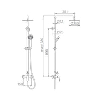 IMEX Colonna doccia miscelatore cromata in acciaio e ottone con asta estensibile 95-132 cm, soffione extrapiatto Ø20 cm anticalcare, cartuccia ceramica Ø35 mm, rubinetto monocomando, flexo 1,5 m Imex-