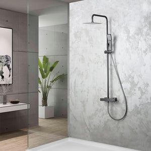 IMEX Set doccia termostatico Art nero opaco in acciaio e ottone con finitura PVD asta doccia estensibile soffione extra piatto Ø20 anticalcare cartuccia TURN CLEAN SYSTEM flessibile e maniglia – m