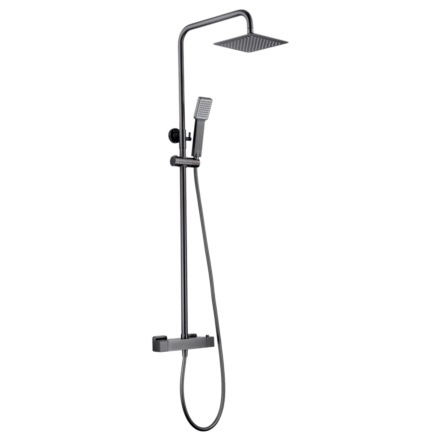 IMEX Set doccia termostatico Art nero opaco in acciaio e ottone con finitura PVD asta doccia estensibile soffione extra piatto Ø20 anticalcare cartuccia TURN CLEAN SYSTEM flessibile e maniglia – m