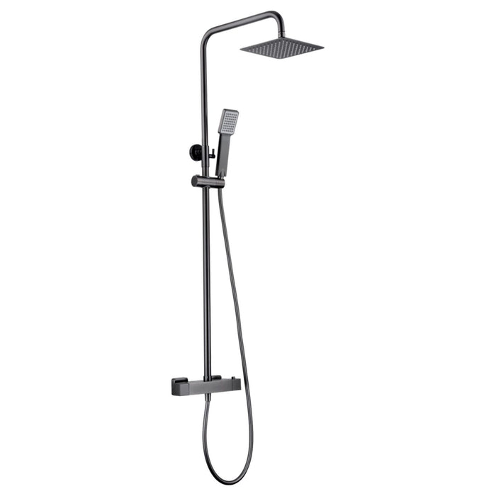 IMEX Set doccia termostatico Art nero opaco in acciaio e ottone con finitura PVD asta doccia estensibile soffione extra piatto Ø20 anticalcare cartuccia TURN CLEAN SYSTEM flessibile e maniglia – m