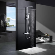 IMEX Set doccia termostatico serie ART corpo ottone asta estensibile acciaio soffione extrapiatto Ø20 anticalcare cartuccia TURN CLEAN SYSTEM tubo e maniglia inclusi finitura bianco opaco - Imex