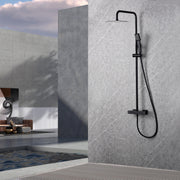 IMEX Colonna doccia termostatica nero opaco Acciaio e ottone con soffione extra piatto Ø20 anticalcare asta estensibile cartuccia TURN CLEAN SYSTEM flessibile e maniglia inclusi modello Imex-BTAR02
