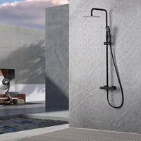 IMEX Colonna doccia termostatica nero opaco Acciaio e ottone con soffione extra piatto Ø20 anticalcare asta estensibile cartuccia TURN CLEAN SYSTEM flessibile e maniglia inclusi modello Imex-BTAR02