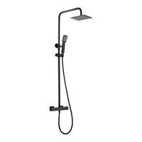 IMEX Colonna doccia termostatica nero opaco Acciaio e ottone con soffione extra piatto Ø20 anticalcare asta estensibile cartuccia TURN CLEAN SYSTEM flessibile e maniglia inclusi modello Imex-BTAR02