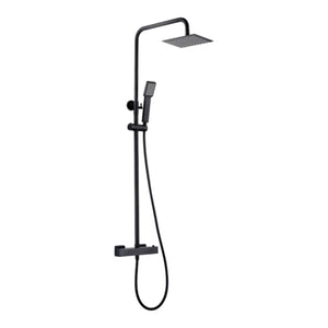 IMEX Colonna doccia termostatica nero opaco Acciaio e ottone con soffione extra piatto Ø20 anticalcare asta estensibile cartuccia TURN CLEAN SYSTEM flessibile e maniglia inclusi modello Imex-BTAR02