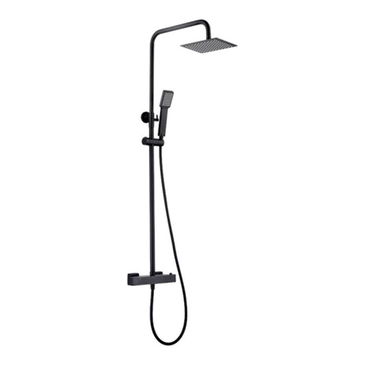 IMEX Colonna doccia termostatica nero opaco Acciaio e ottone con soffione extra piatto Ø20 anticalcare asta estensibile cartuccia TURN CLEAN SYSTEM flessibile e maniglia inclusi modello Imex-BTAR02