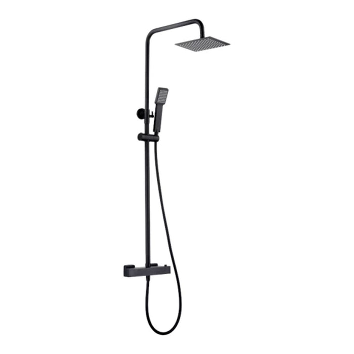 IMEX Colonna doccia termostatica nero opaco Acciaio e ottone con soffione extra piatto Ø20 anticalcare asta estensibile cartuccia TURN CLEAN SYSTEM flessibile e maniglia inclusi modello Imex-BTAR02